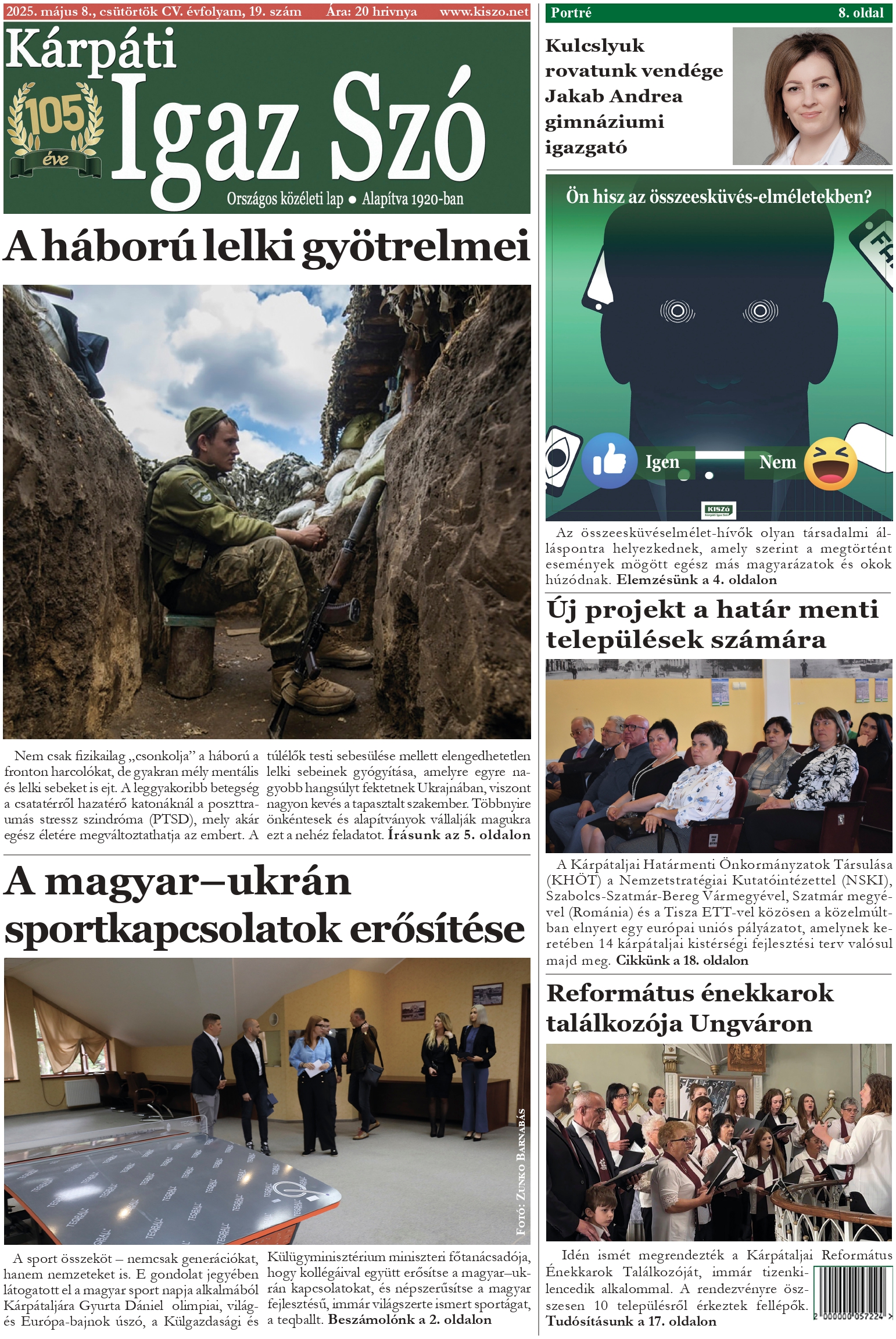 Kárpáti Igaz Szó újság címlapja 2025. május 08.